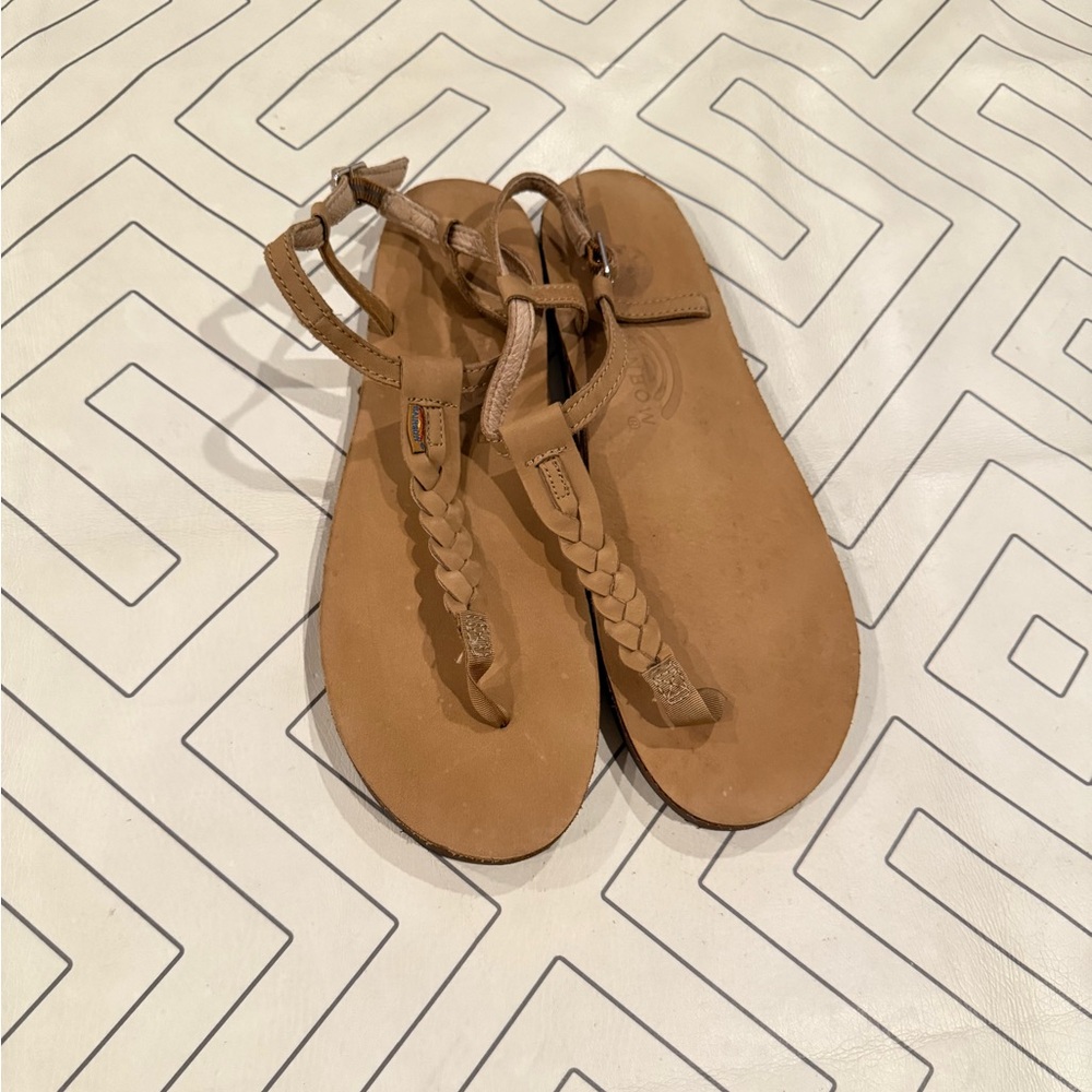 Rainbow Leather Braided Strap Sandals